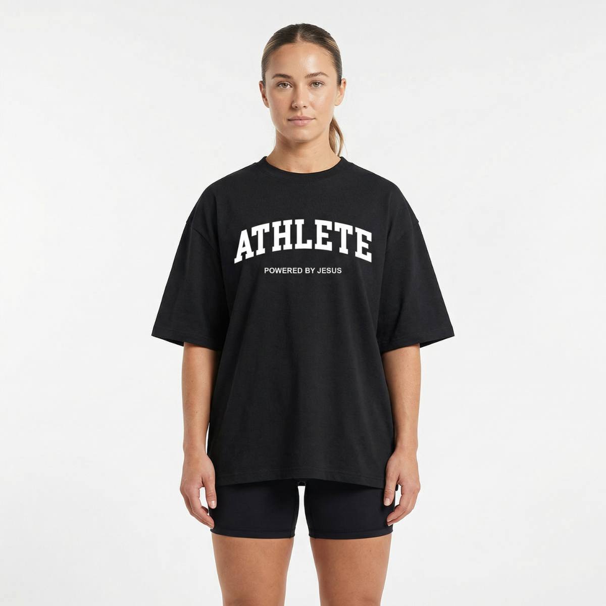 Athlete Powered by Jesus Oversized Heavy T-shirt - Black