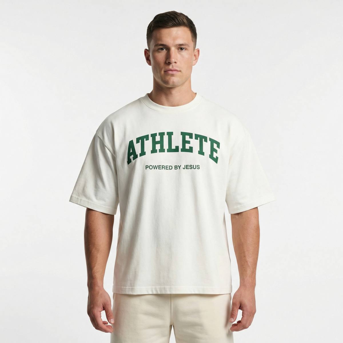 Athlete Powered by Jesus Oversized Heavy T-shirt - White