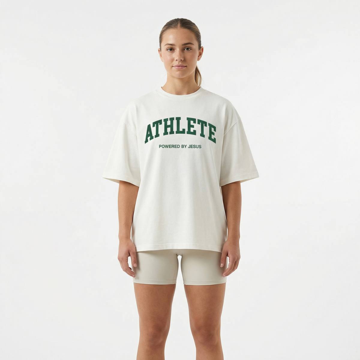 Athlete Powered by Jesus Oversized Heavy T-shirt - White