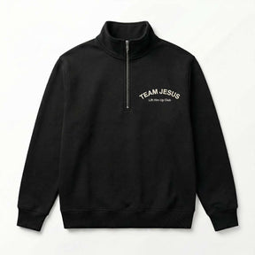 Team Jesus Half Zip Premium Sweater - Black