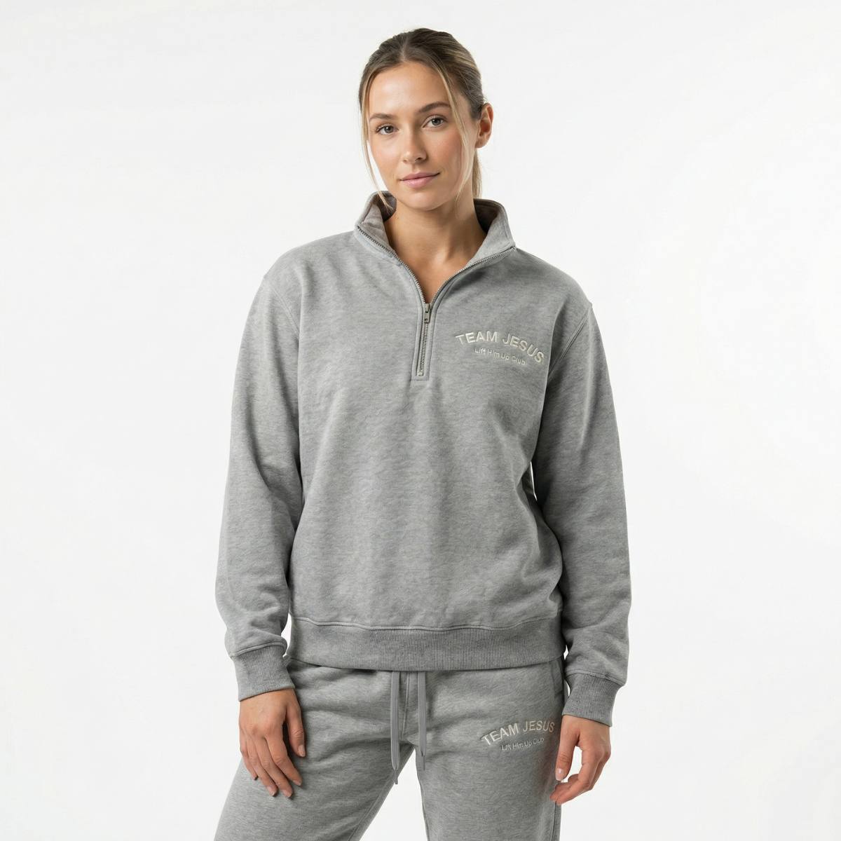 Team Jesus Half Zip Premium Sweater - Sports Grey