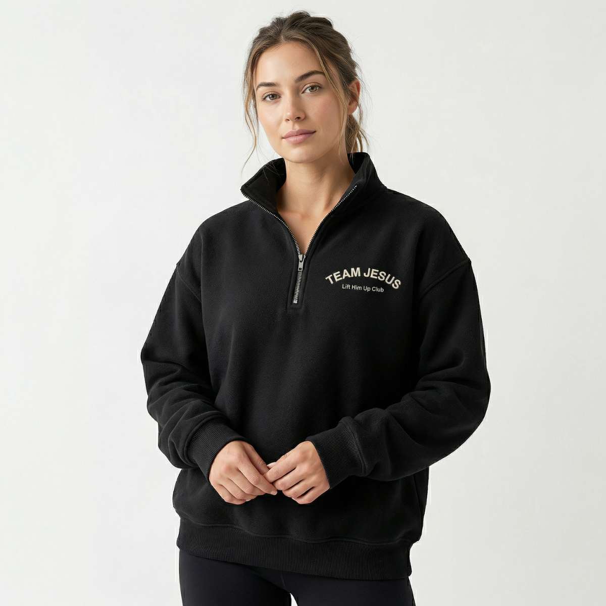 Team Jesus Half Zip Premium Sweater - Black