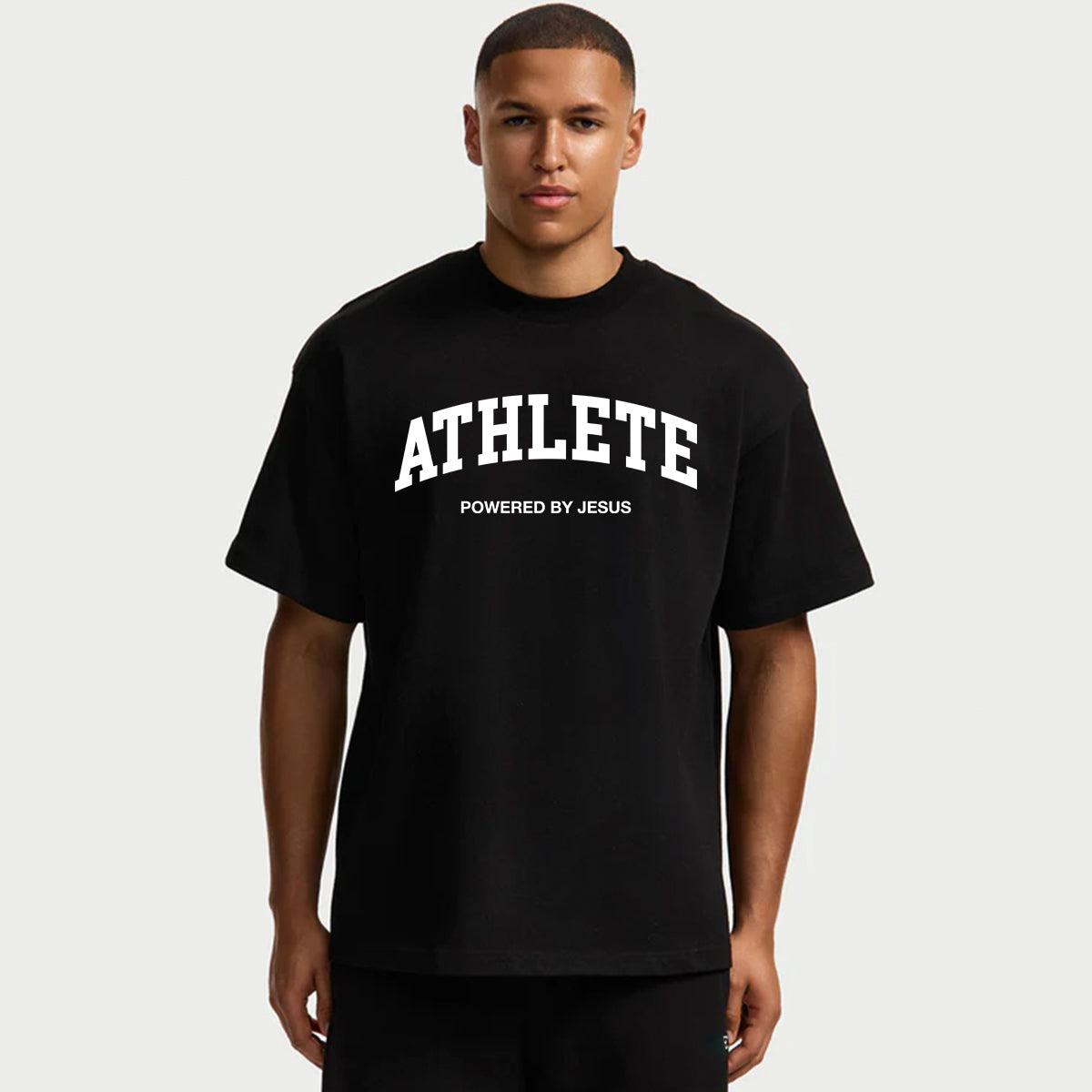 Athlete Powered by Jesus Oversized Heavy T-shirt - Black